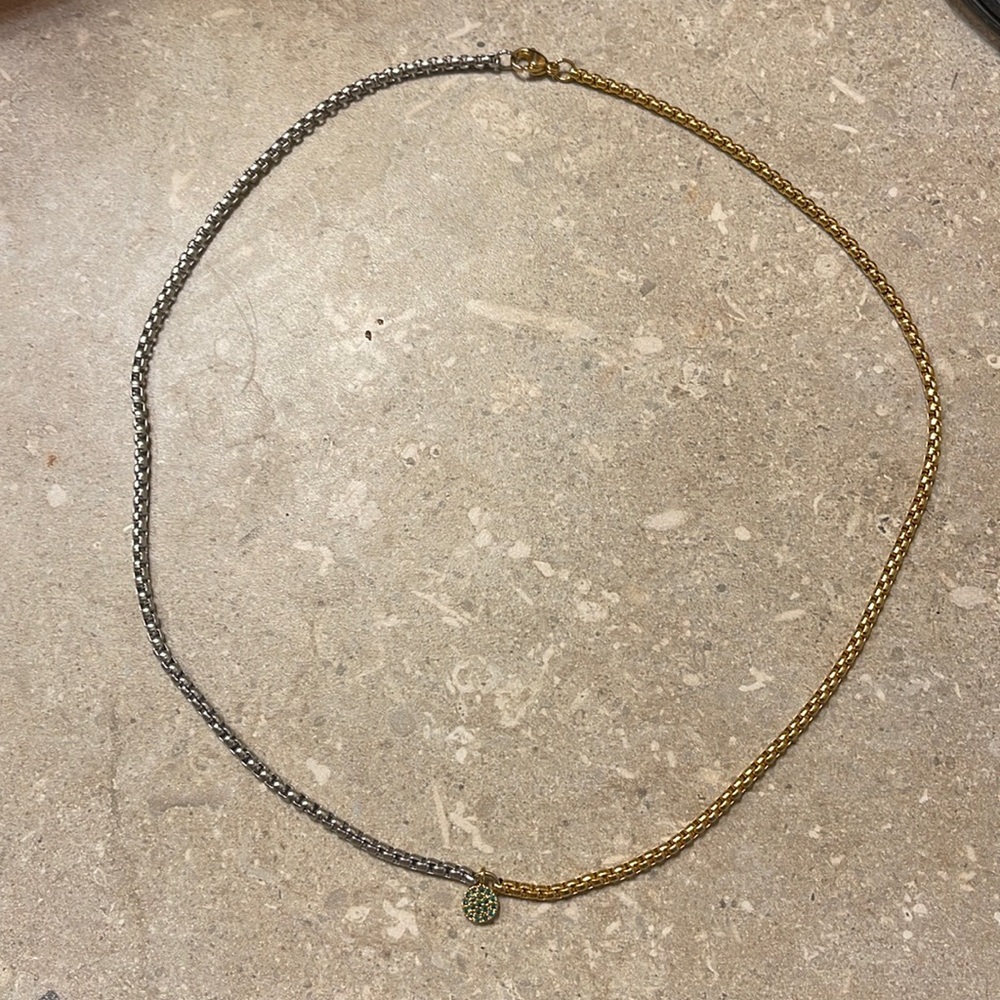 Gorjana multi color (silver & gold) 18” necklace with green stone pendant